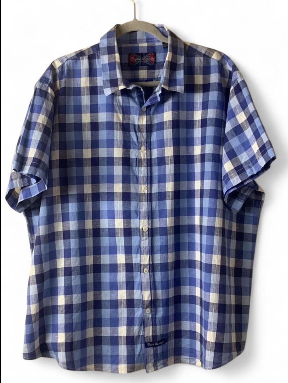 English Laundry Blue and White Plaid Shirt